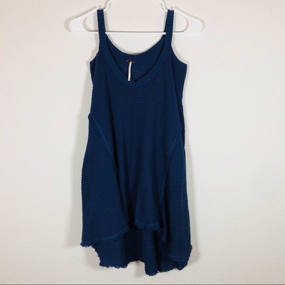 Free People 🔥SALE🔥Moonshine blue waffle knit cold shoulder sweater. NWT - Picture 7 of 9